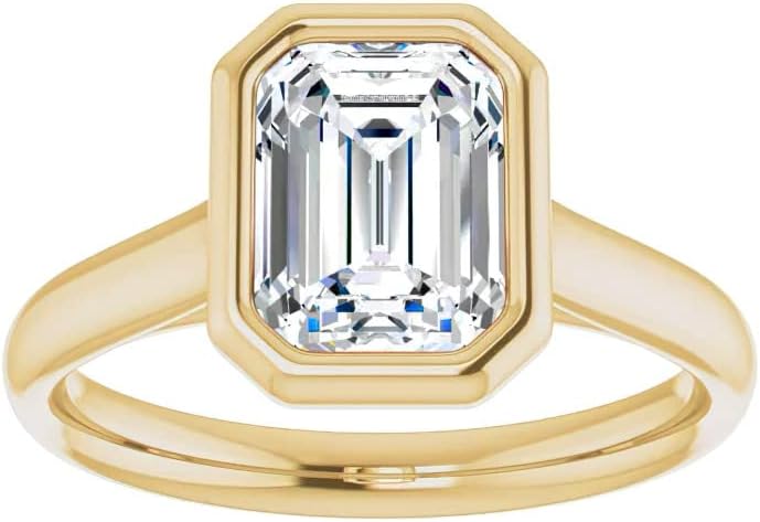 2 CT Emerald Solitaire Moissanite Bridal Ring Set for Women | Wedding Sets | Engagement | Bezel Vintage Handmade 925 Silver 10K 14K 18K Solid Gold Anniversary Promise Gifts