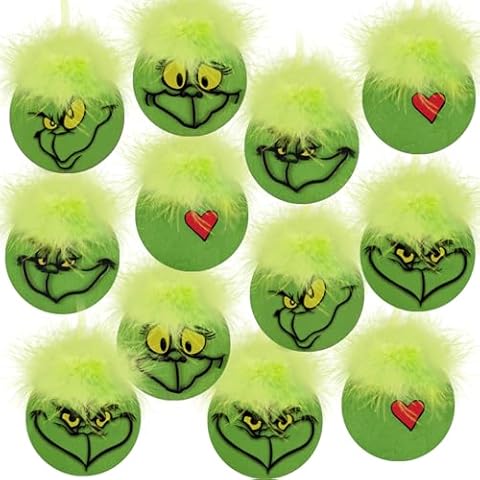 Christmas Tree Decorations Indoor, 12pcs Christmas Ornaments for Tree Green Gnome Monster Pendants, 3" Wooden Round Hanging Ornaments Decorations for Xmas Tree Holiday Party Home Office Decor Inside Cover