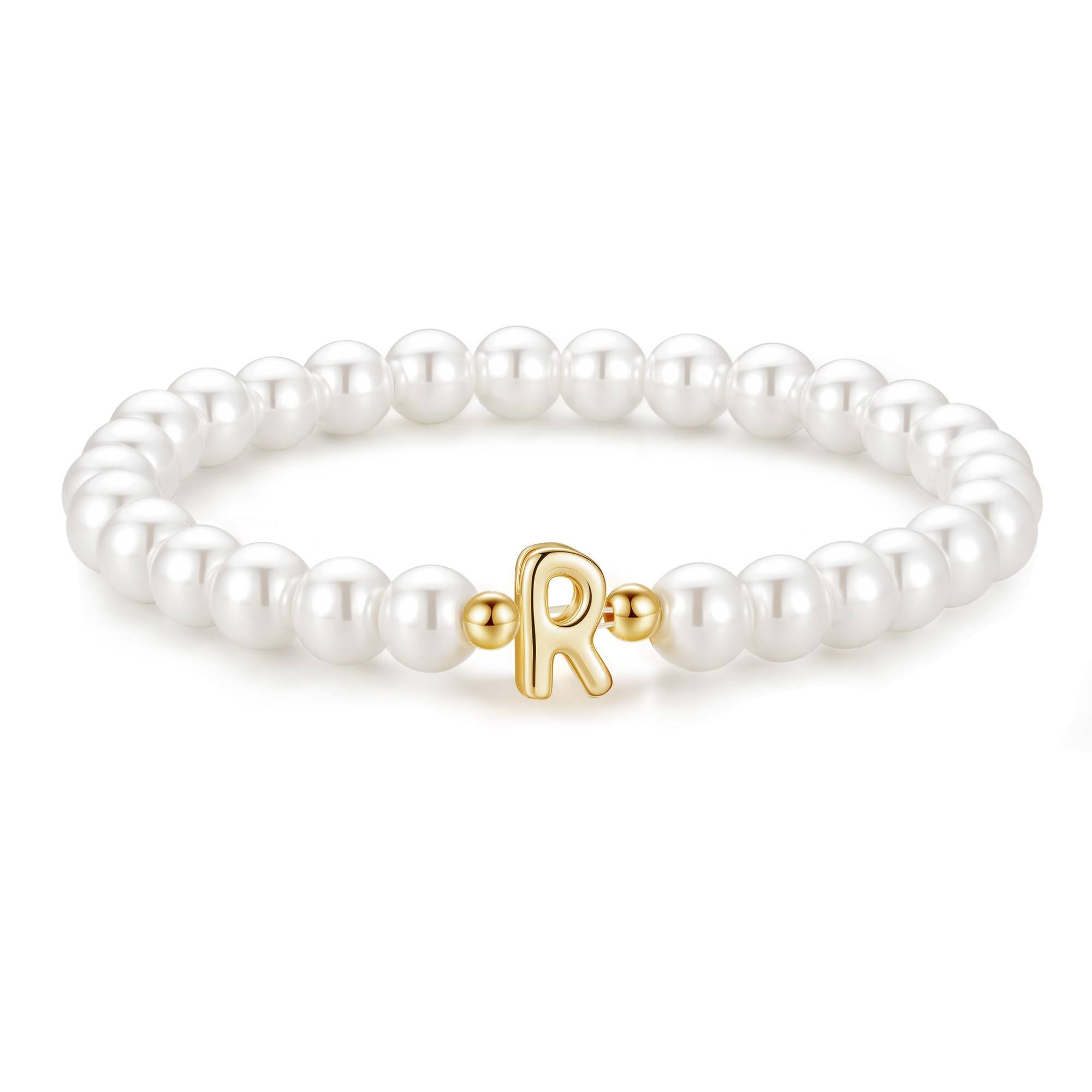 M MOOHAM Initial Bracelet for Women - Dainty Beaded Pearl Charm Bracelets for Women Trendy Charm Letter Initial R Personalized Pearl Jewelry Gifts