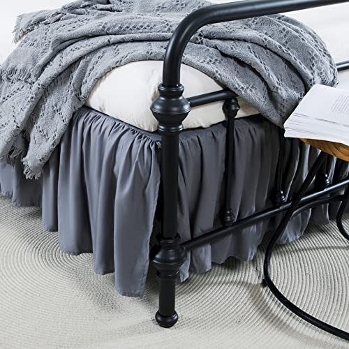 Grey Bed Skirt Queen Size Ruffled Bed Skirt with Split Corners, Queen