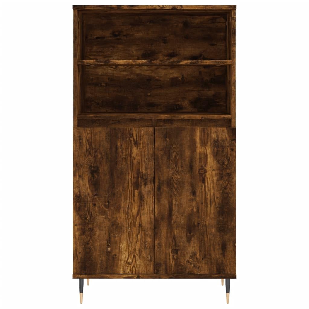 Générique Wysoki bufet wędzony dąb 60 x 36 x 110 cm, przemysłowy mebel z drewna inżynieryjnego z 6 przegródkami do przechowywania, praktycznymi drzwiami i wytrzymałym blatem, metalowe nogi dla