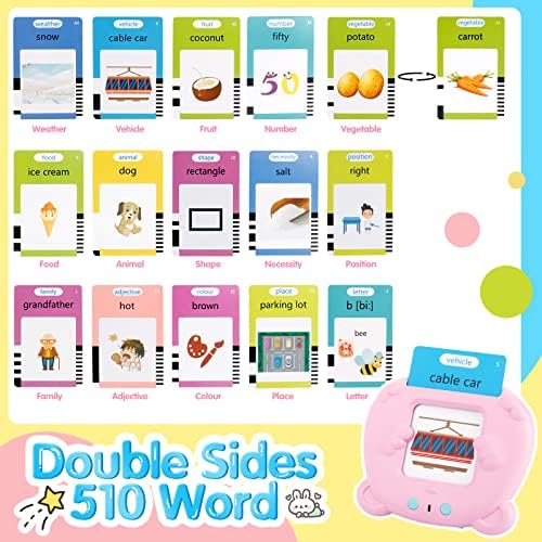 Talking Flash Cards Learning Toys for Toddlers, MOMSIV 255 Sheets 510 Words Early Preschool Educational Reading Machine for Age 2 3 4 Years, See and Spell Set Interactive Toy Gift for Kids, Pink