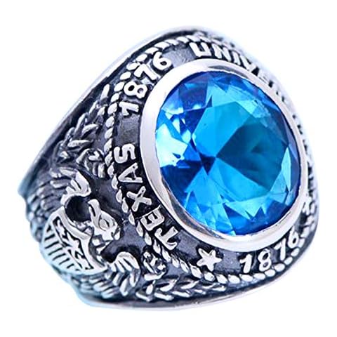 ForFox Anillo de Graduación Universidad y Águila de Plata de Ley 925 con Cristal Azul Cover
