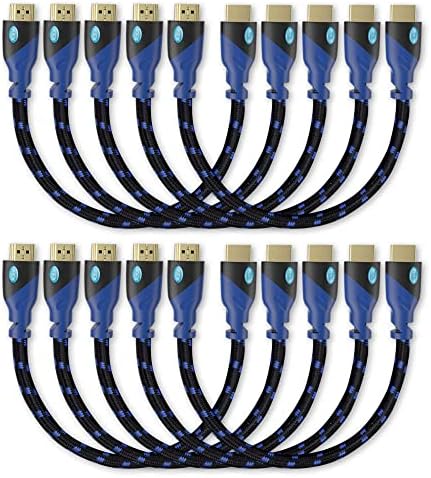 AURUM CABLES 0.5ft HDMI Cable 4K@60Hz Ultra HD, High Speed with Ethernet 10 Pack HDMI Cable Braided Nylon & Gold Connectors, ARC, CL3 Rated - Compatible with TV, PC, Monitor, Laptops, PS3, PS5, PS4