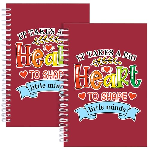 2Pcs Teacher Spiral Notebooks,Teacher Gifts Ruled Hardbound Journal Writing Notebooks School Office Supplies Teacher Appreciation Gift (2Pcs H Teacher Red)