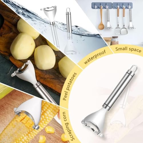 Image of Stainless Steel Corn Peeler Tool | Corn Cob Stripper & Kernel Remover | Sharp Blade, Ergonomic Grip | Easy Clean Sweet Corn Cutter Kitchen Gadget (2)