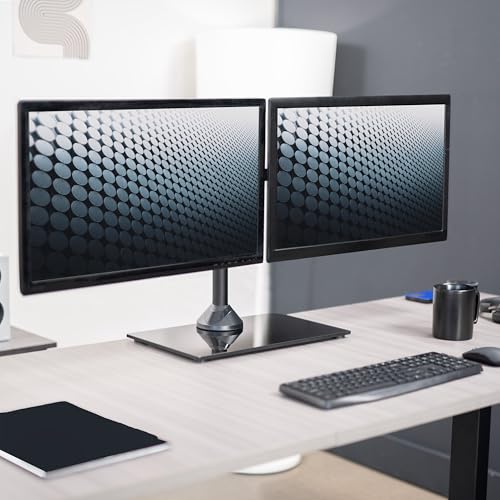 VIVO Freestanding Dual Monitor Stand with Sleek Glass Base and Adjustable Arms, Mounts 2 Screens up to 32 inch and 22 lbs Each, Black, STAND-V002FG - Image 3