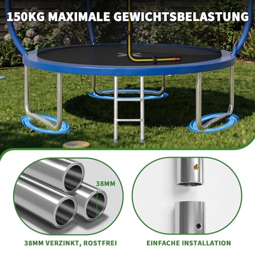 JUMMICO Trampolin Outdoor Ø 183/220/290/360 cm Komplettset mit Sicherheitsnetz, Randabdeckung & Montagezubehör, Rundes Gartentrampolin für Kinder