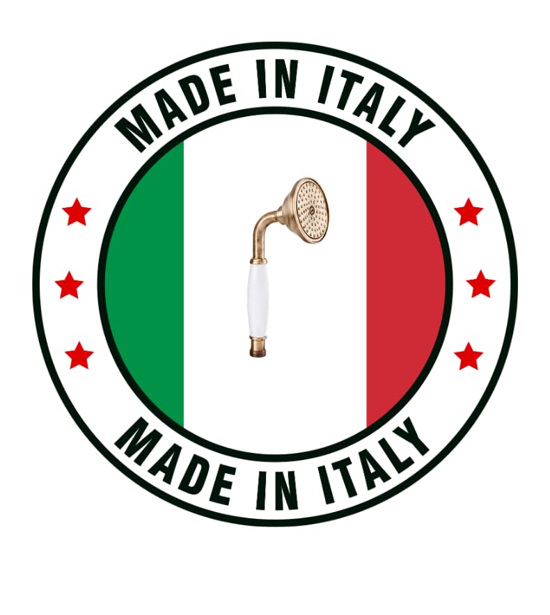 CLASSIC.BRO Soffione Doccia Placcato Bronzo con Manico in Plastica Bianca, Stile Classico