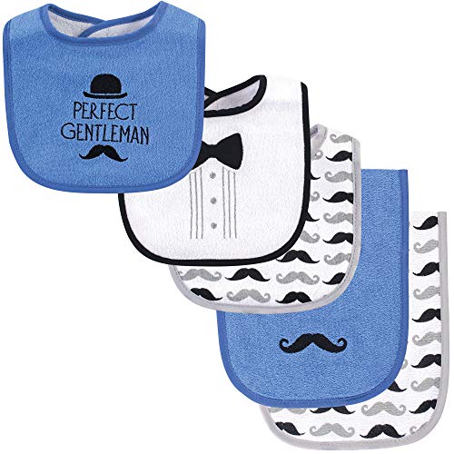 Image of Hudson Baby Unisex Baby Cotton Terry Bib and Burp Cloth Set, Perfect Gentleman, One Size