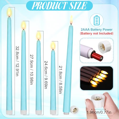 Image of Rossesay 24 Pcs Flameless LED Taper Candles Battery Operated Candle 8.5 inch, 9.65 inch, 10.8 inch, 12.8 inch Flameless Candlesticks Flickering for Christmas Church Wedding Indoor Decoration(Classic, Turquoise)