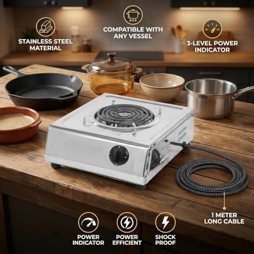 Image of Drumstone (𝐒𝐩𝐞𝐜𝐢𝐚𝐥 𝟏𝟓 𝐘𝐞𝐚𝐫𝐬 𝐖𝐚𝐫𝐫𝐚𝐧𝐭𝐲)1500W Induction Cooktop - Stainless Steel Electric Stove, Energy Efficient Portable Hot Plate, Compact Induction Chulha for Kitchen Cooking