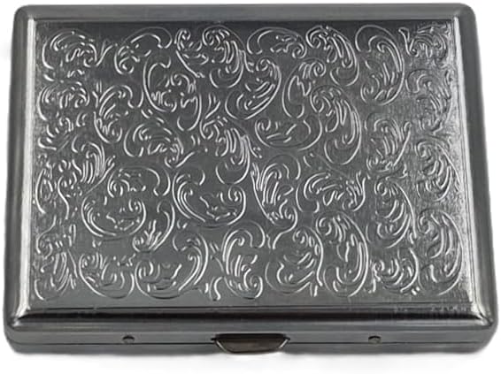 Retro Cigarette Case Victorian Style Metal Holder for Regular, King and 100's Size Credit Card Holder Pocket, Large with Flower Pattern RFID Protective Security Wallet (Flo-L100, Silver)