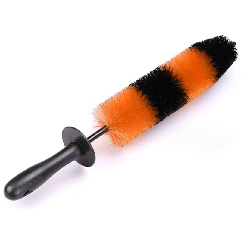 Escova para Limpeza de Rodas e Aros smilfuy com Cerdas Macias, Haste de 40,6 cm, Laranja e Preta