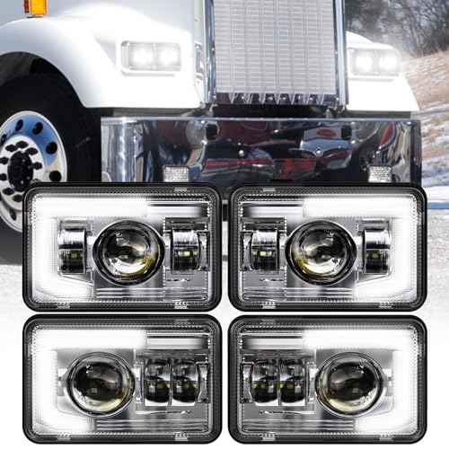 Image of BICYACO DOT 120W 4x6 Inch LED Headlights DRL Rectangular Replacement H4651 H4652 H4656 H4666 H6545 Compatible with Peterbilt Kenworth Freightinger Ford Probe Oldsmobile Cutlass(4 PCS)