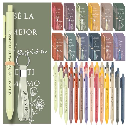 Tenare 36 conjuntos canetas inspiradoras porta-chaves marcadores de livros penas retráteis com frases motivadoras presentes motivacionais para colegas de trabalho empregado amigos escritório, tinta