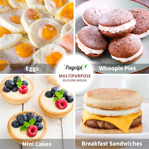 Puyeipt 3 Pack Silicone Egg Molds for Breakfast Sandwiches, 3 Inch Non-Stick Round Muffin Top Pans for Baking Egg Bites, Whoopie Pies, Corn Bread, Tarts - Thumbnail 7