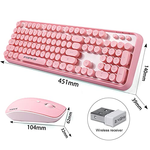 Image of FOPETT Wireless Keyboard and Mouse Combo, 104 Keys Full-Sized 2.4 GHz Round Keycap Colorful Keyboards, USB Receiver Plug and Play, for Windows, Mac, PC, Laptop, Desktop (Pink)
