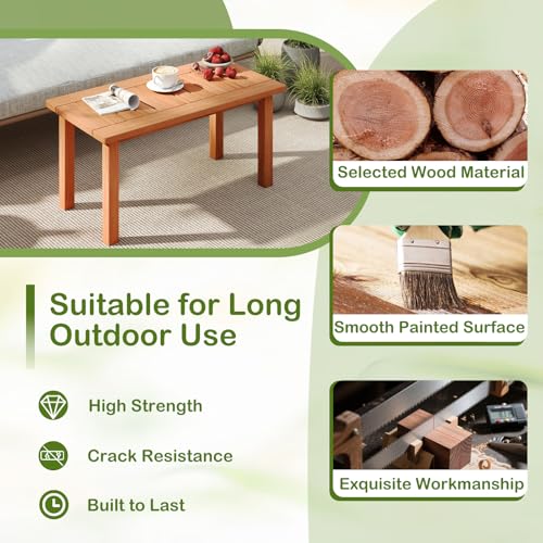 COSTWAY Garden Coffee Table - 90cm Hardwood Patio Side Table with Slatted Top for Indoor and Outdoor Use, Ideal Bistro Table for Balcony, Backyard, and Poolside - Image 4