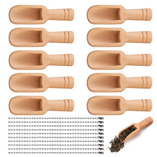 Klein Teeschaufel Holz, 10 Stücke Holzlöffel 7.8×2.4cm, Holzlöffel Klein Mini Holzlöffel Holzschaufel Badesalz Löffel mit 10 Perlenkette für...