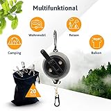 AUTDOOR® Wäscheleine ausziehbar, mit praktischer Kurbel - Extralange 10m Schnur - Perfekt für Camping & Reisen (Schwarz/Grau)