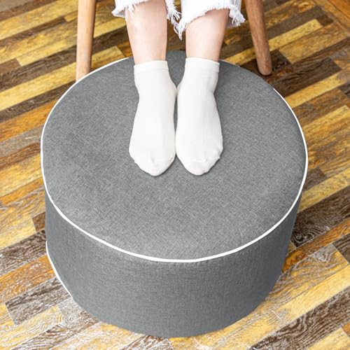 AbunHeri Outdoor Ottoman Outdoor Ottomans for Patio 19x12 Inches Modern Lightweight Foam Stuffed Pouf Outdoor Footstool Footrest Foot Stool Waterproof (Gray)