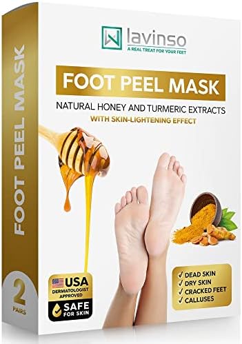 Honey Feet Peeling Mask for Dry Cracked Feet - 2 Pack - with Kojic Acid Skin Lightening Effect - Exfoliating Dead Skin and Calluses - Foot Peel Mask for Baby Soft Feet by Lavinso