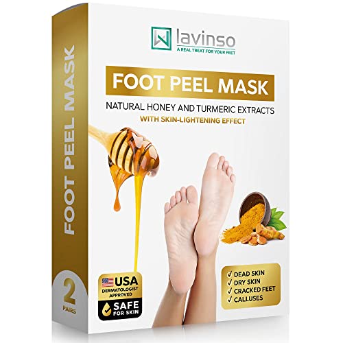 Honey Feet Peeling Mask For Dry Cracked Feet - 2 Pack - With Kojic Acid Skin Lightening Effect - Exfoliating Dead Skin And Calluses - Foot Peel Mask For Baby Soft Feet By Lavinso #TOP1