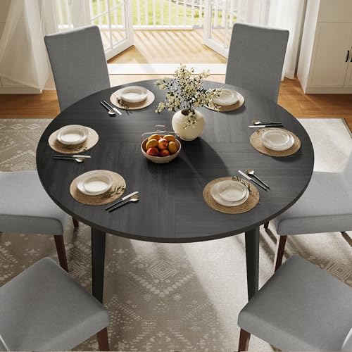 Image of VASAGLE MAEZO Collection - Round Dining Table for 4-6 People, 47.2 Inches Circle Kitchen Table with Tapered Legs, Curved Transitions, for Dining Room, Kitchen, Charcoal Gray UKDT091BA01S