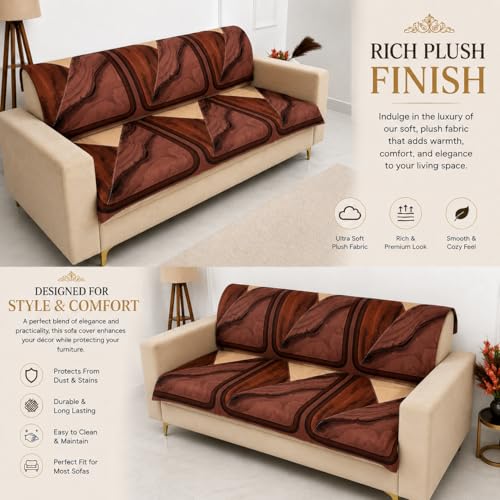 Image of Homerz Premium 'Luxe Series' Holland Velvet Sofa Cover | Smooth Finish | Anti-Skid Fleece Backing | Soft Touch Couch Protector for Living Room (Urban Dune, 5 (3+2) Seater, Seat Cover with Backrest)