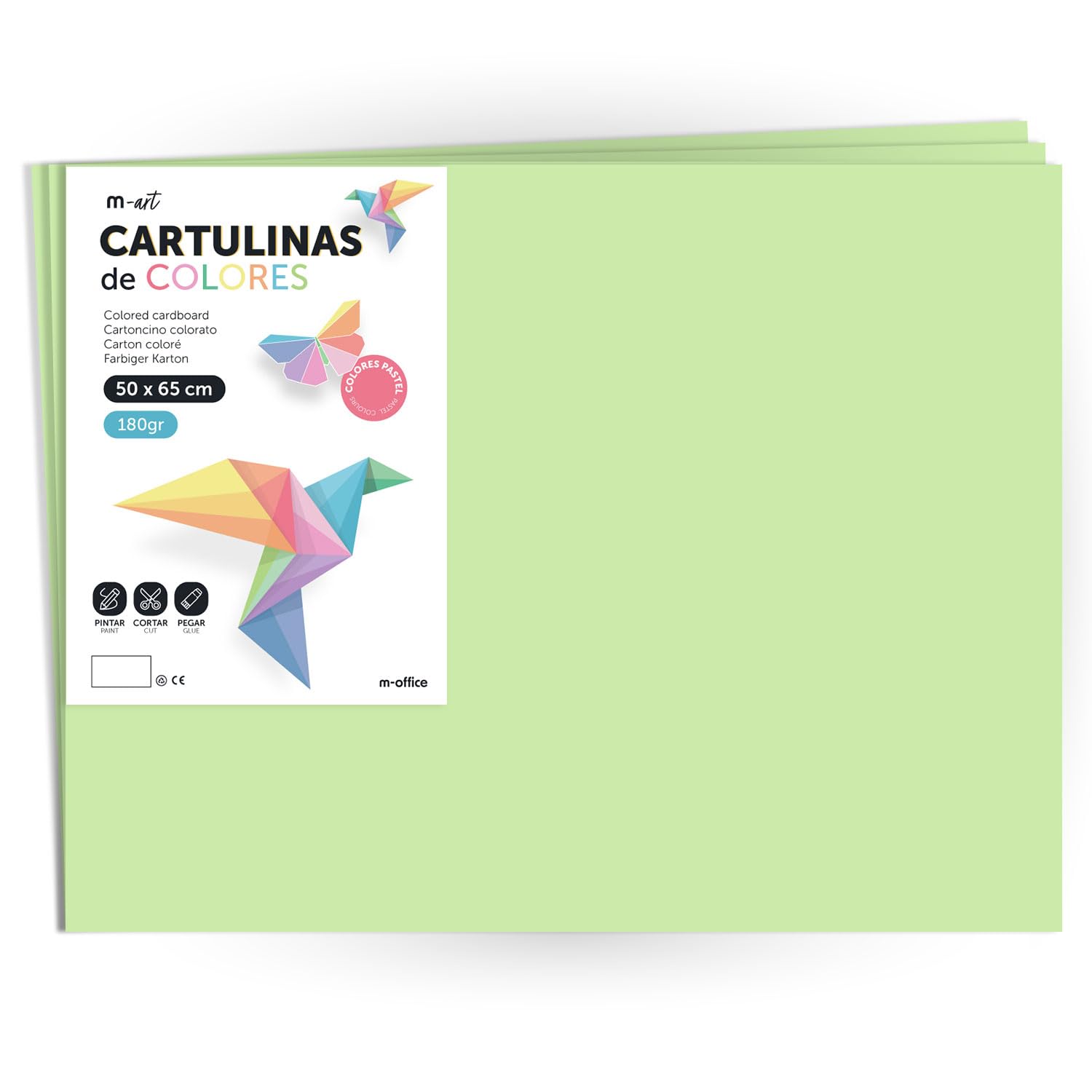 Colour Card - Large Card - 50 x 65 cm - Pastel Colours - 180g - for Crafts, Creative Designs and Art Projects, m-office (x250 Sheets, Green)