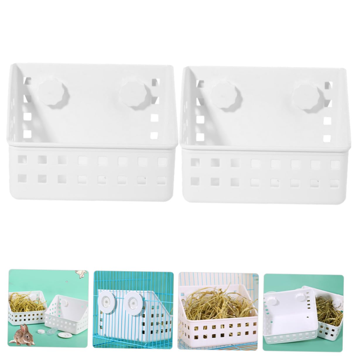 Artibetter Râteliers à Lapins en Plastique Blanc 2 Pièces, Supports à Lapins Lavables pour Cage d'animaux, Maintient Le Foin Propre et Minimise Le Gaspillage