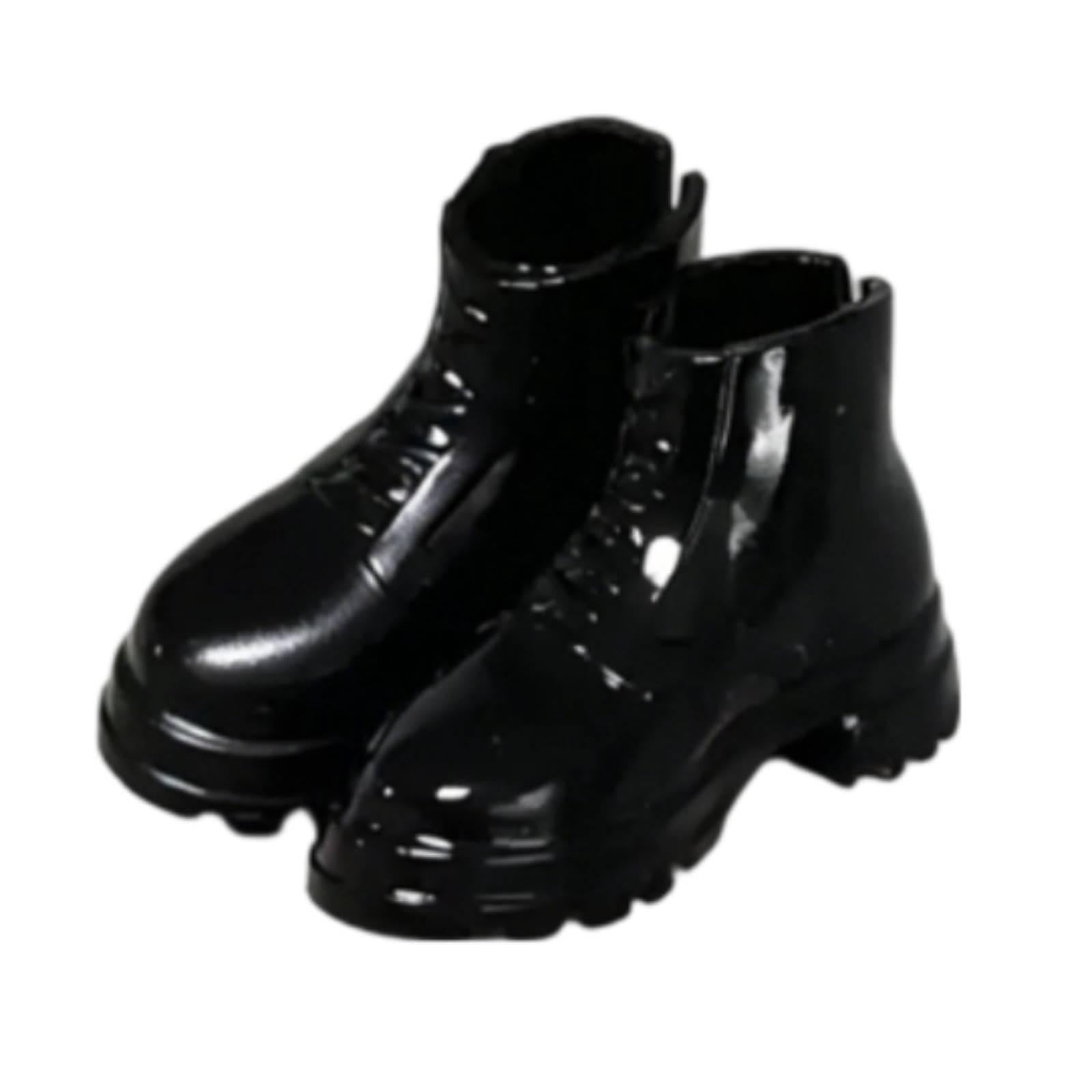 Miniature Lace-up Doll Boots Glossy Finish Miniature Black Ankle Boots Chunky Sole-image-7