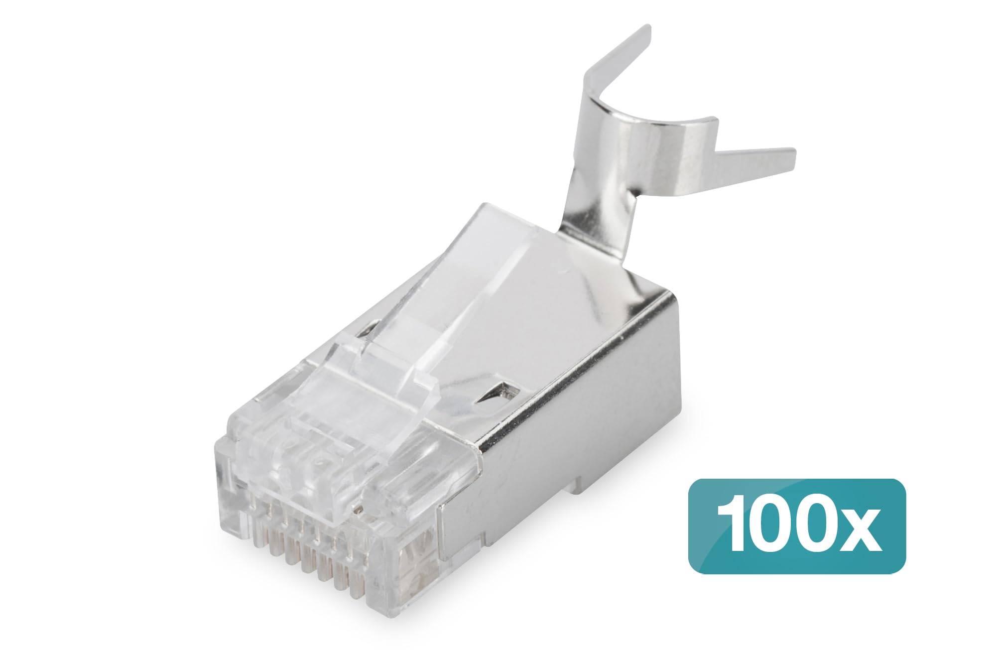 DIGITUS Conector de crimpado Cat 6A - 100 Piezas - Conectores de Red RJ45 Blindados - para Cables de Red Cat6A, Cables de tendido y Cables LAN Ethernet PoE - 10GBase-T - 8P8C - AWG 23/1 a AWG 22/1