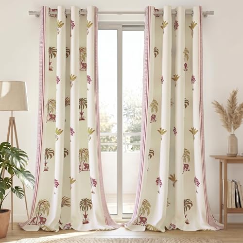 Image of Story@Home Cotton Curtain | Curtains 8 Feet Long Set of 2 | Traditional Printed | Bohemian Curtain | Room Darkening | Semi Long Door Curtains for Living Room | (116 X 242 Cm, White & Maroon /Mustard)