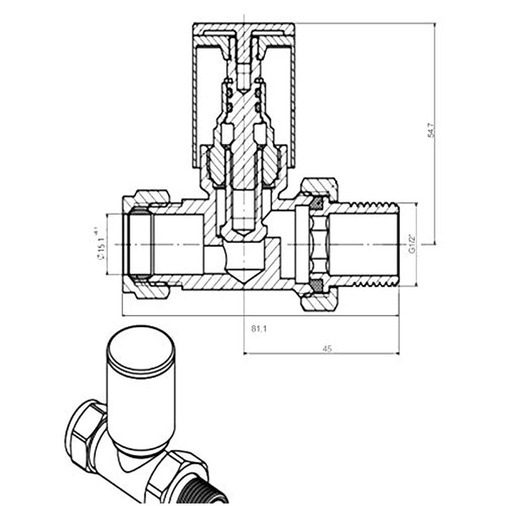 Válvulas de radiador de diseño de toallero Cromado de Cabeza Redonda Manual Recta