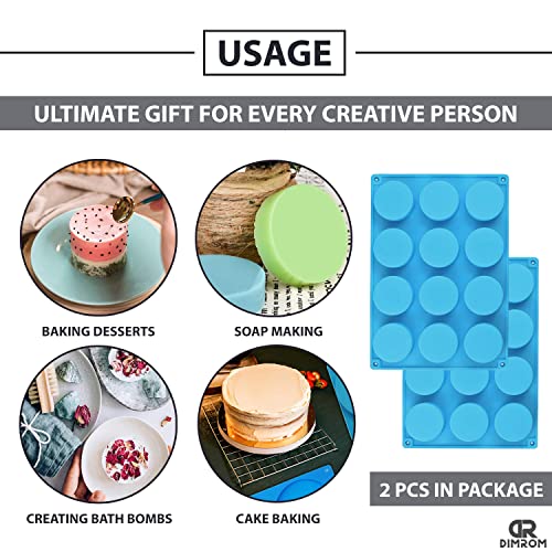 Large Round Soap Molds Silicone Shapes - 2Pcs Silicone Soap Molds For Soap Making Homemade Soap Making Kit Chocolate Molds Jello 12 Cavity Bath Bomb Beeswax Mold Candy Molds Round Soap Making Supplies #TOP3