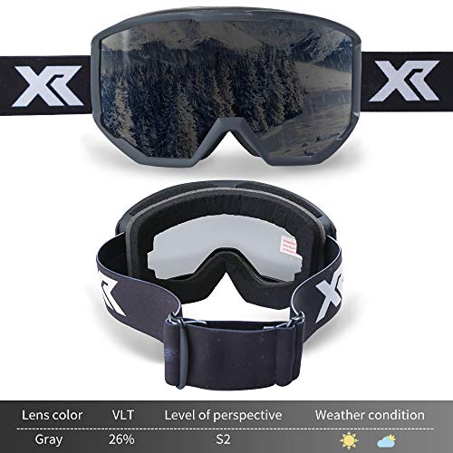 XR Ski Snowboard Goggles Anti Fog UV Protection Snow Goggles for Men Women Youth(Gray)
