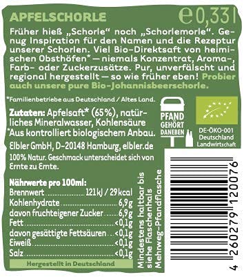 Elbler Morleschorle Appelspritzer, 1 x 0,33 l, Bio Appelspritzer, Gemaakt van Bio Fruit, Direct Sap Zonder Toegevoegde… - Afbeelding 8