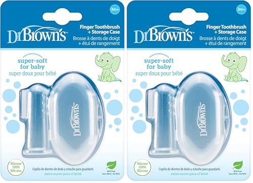 Image of Dr. Brown's Silicone Finger Toothbrush for Baby with Travel-Storage Case, 3m+ (Pack of 2)