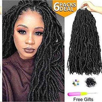 MORICA Nu Locs Crochet Hair Extensions 6 Packs 18 Inches Pre Looped Bomb Wavy Goddess Locs Crochet Hair Braids for Women(Color:1B#)
