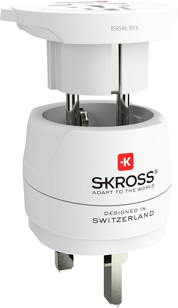SKROSS | 1.500231-E | Combo World to United Kingdom | Adattatore da Viaggio Spina Inglese Combo Europe to UK e World to Europe - Tensione e Potenza 100V – 1300W / 250V – 3250W. KID SAFE - 3