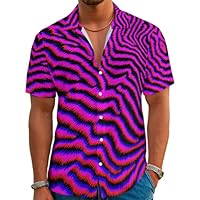 Camisa havaiana divertida verão praia tropical manga curta férias estampa Aloha camisa casual camisa de botão, Roxo psicodélico, G