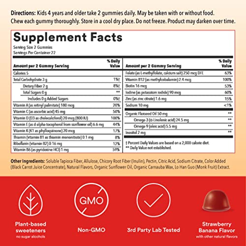 SmartyPants Organic Toddler Multivitamin Gummies: Probiotics, Omega 3 (ALA) & Kids Multivitamin Gummies, Sugar Free: Omega 3 (ALA), Vitamin D3, C, Vitamin B12