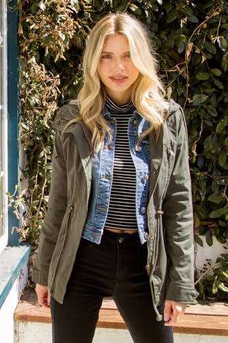 MixMatchy Women's Military Anorak Hoodie Jacket Zip Up Snap Button Safari Utility Coat Outerwear4