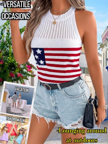 Image of ChiaoLezhee Women's Summer Knit Tank Tops, Racerback High Neck Lightweight Sweater Vest, Dressy Casual Outfits