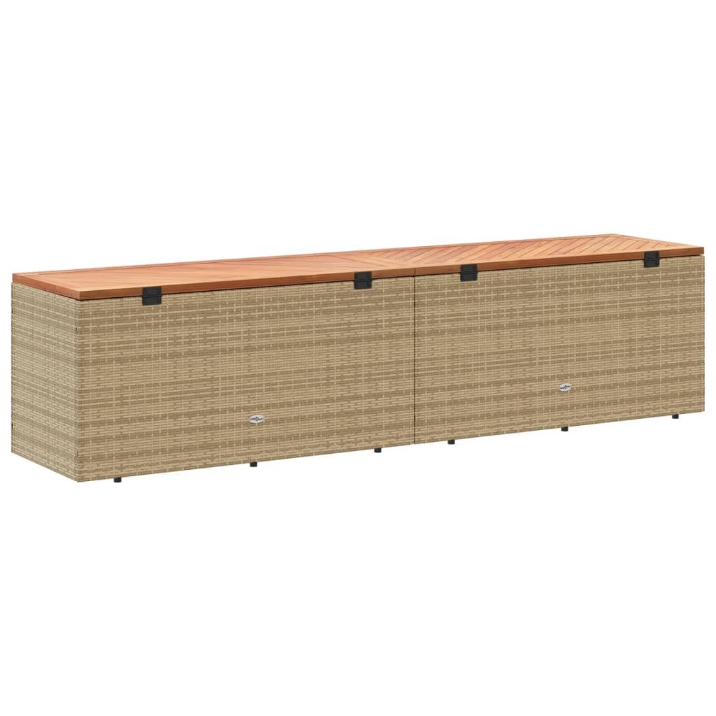 Homgoday Baúl de jardín con tapa, caja de cojín para jardín, caja de cojines, caja de almacenamiento, caja de almacenamiento, cofre de jardín, color beige, 220 x 50 x 54 cm, polirratán, madera de