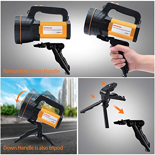Geprosma Super Bright Led Large 4 Battery 10000Mah Searchlight Handheld Spotlight Flashlight Usb Rechargeable High Lumens Powered Spot Lights Hand Held Outdoor Flood Torch Camping Waterproof Boat #TOP6