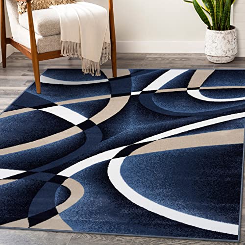 2305 Geometric Abstract Navy 4x5 Area Rugs for Living Room