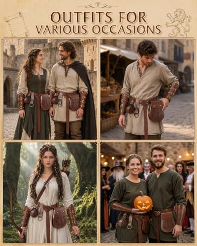 Image of Renaissance Accessories, 6Pcs Medieval Pirate Belt with Pouch & Bracers